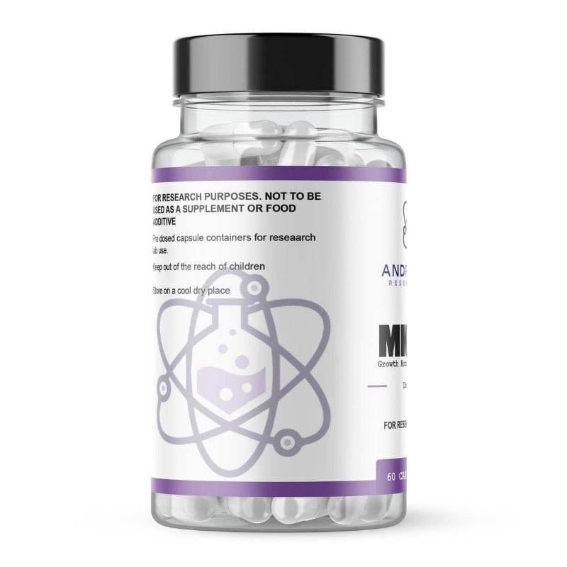 AndroNova Research Labs MK-677 and RAD-140 bundle clear bottle with white capsules and black cap