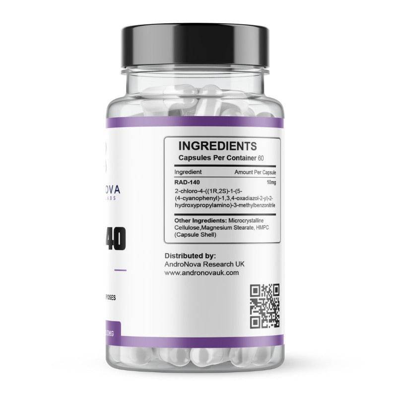 AndroNova Research Labs RAD-140 selective androgen receptor modulator capsules bottle with ingredient label